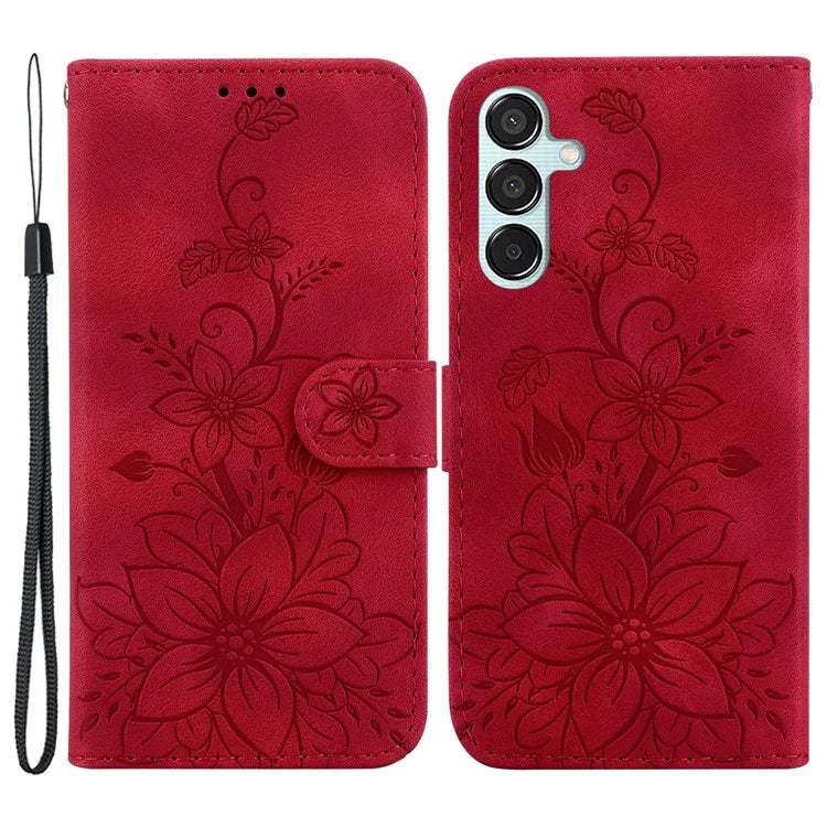 For Samsung Galaxy M15 5G / F15 5G Leather Case Flower Imprinted Phone Cover