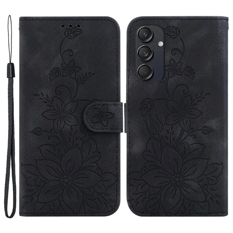 For Samsung Galaxy M55 5G / C55 5G / F55 5G Case with Hand Strap PU Leather Flower Phone Cover