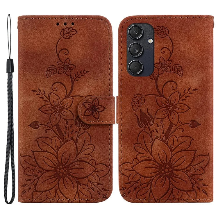 For Samsung Galaxy M55 5G / C55 5G / F55 5G Case with Hand Strap PU Leather Flower Phone Cover