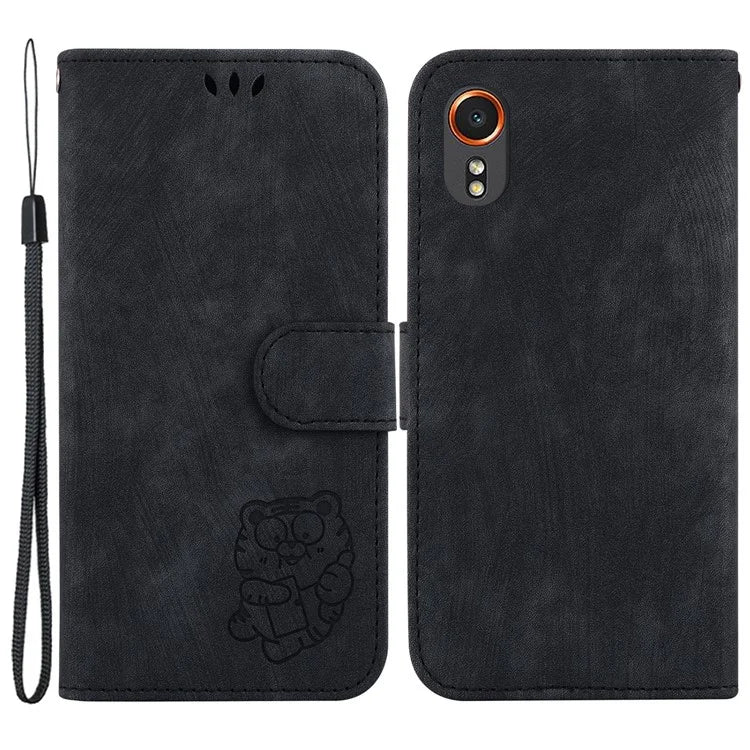 For Samsung Galaxy Xcover7 Case Cute Tiger Leather Card Holder / Cash Slots Phone Cover