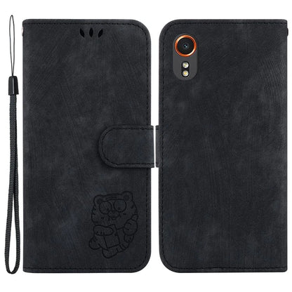 For Samsung Galaxy Xcover7 Case Cute Tiger Leather Card Holder / Cash Slots Phone Cover