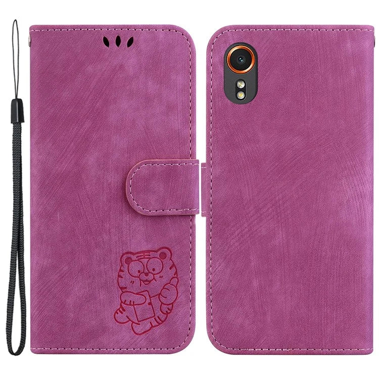 For Samsung Galaxy Xcover7 Case Cute Tiger Leather Card Holder / Cash Slots Phone Cover