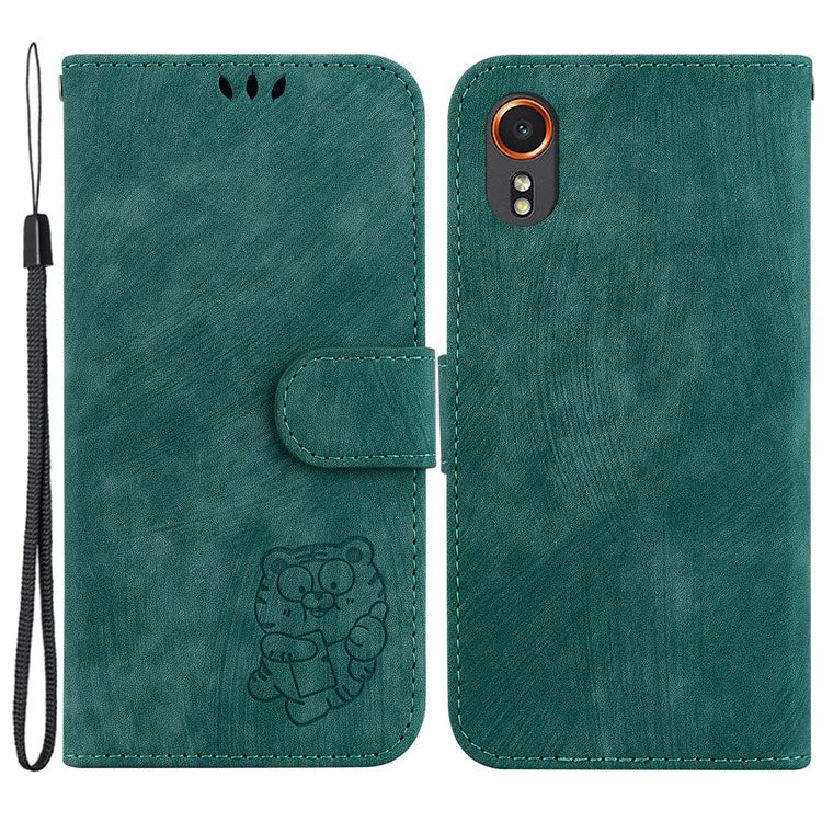 For Samsung Galaxy Xcover7 Case Cute Tiger Leather Card Holder / Cash Slots Phone Cover