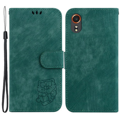 For Samsung Galaxy Xcover7 Case Cute Tiger Leather Card Holder / Cash Slots Phone Cover