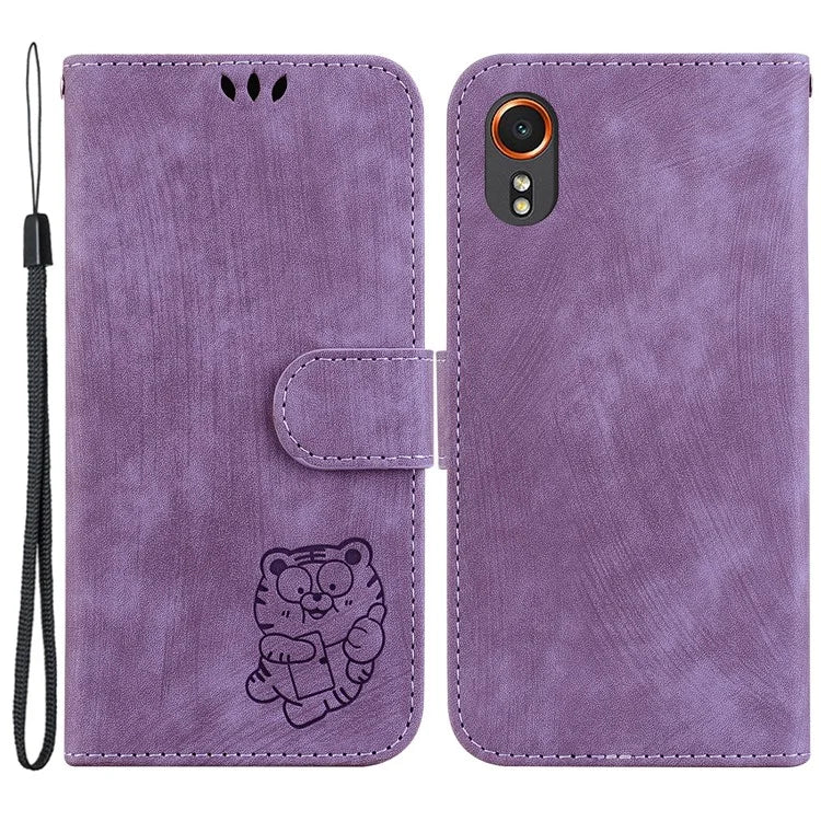 For Samsung Galaxy Xcover7 Case Cute Tiger Leather Card Holder / Cash Slots Phone Cover