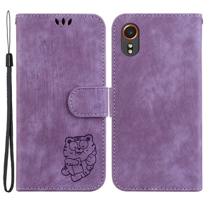 For Samsung Galaxy Xcover7 Case Cute Tiger Leather Card Holder / Cash Slots Phone Cover