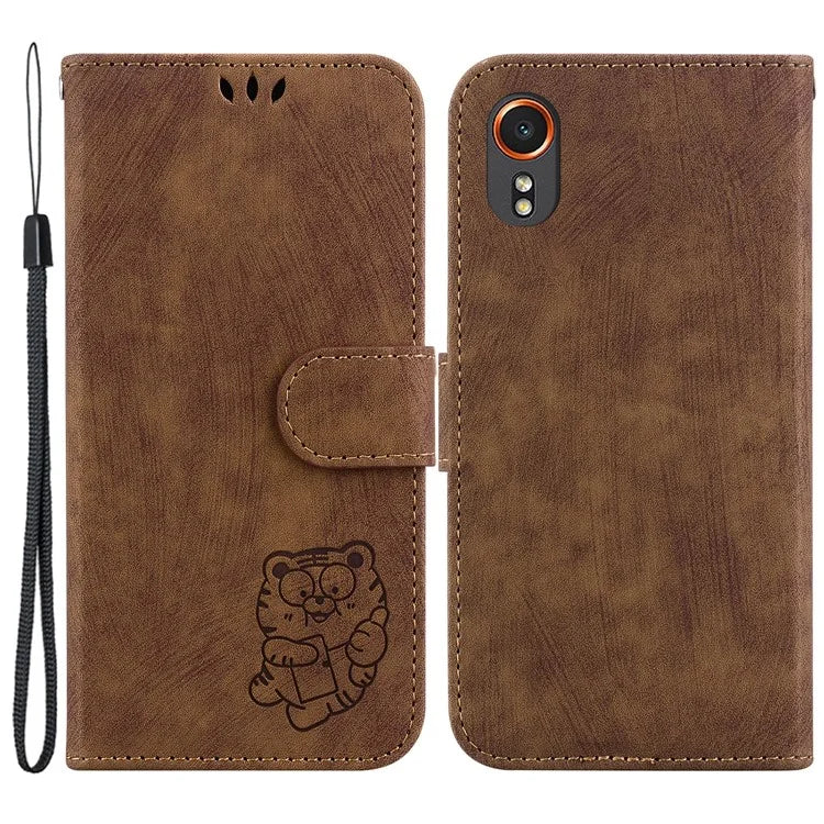 For Samsung Galaxy Xcover7 Case Cute Tiger Leather Card Holder / Cash Slots Phone Cover