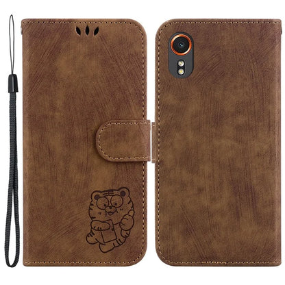 For Samsung Galaxy Xcover7 Case Cute Tiger Leather Card Holder / Cash Slots Phone Cover