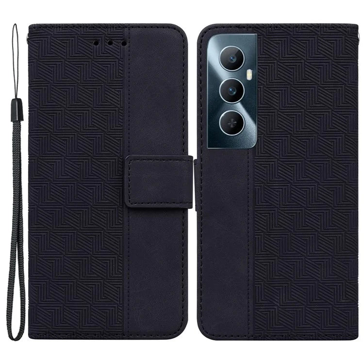 For Realme C65 4G Wallet Phone Case Geometry PU Leather Folio Flip Cover