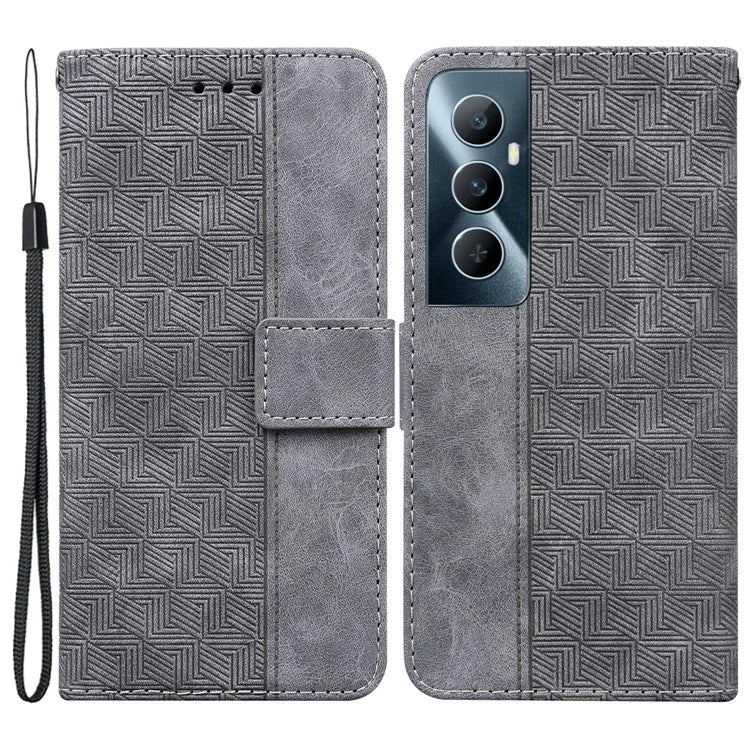 For Realme C65 4G Wallet Phone Case Geometry PU Leather Folio Flip Cover