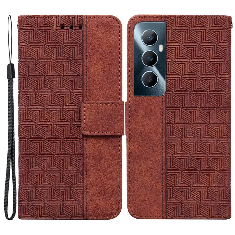 For Realme C65 4G Wallet Phone Case Geometry PU Leather Folio Flip Cover