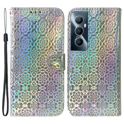 For Realme C65 4G Case Dazzling Flower PU Leather Card Slots Wrist Strap Phone Cover