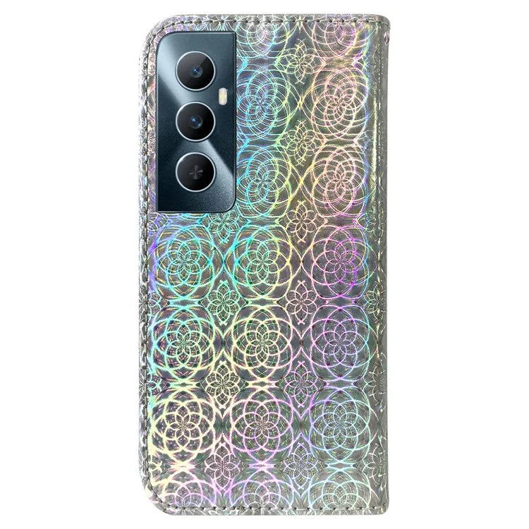 For Realme C65 4G Case Dazzling Flower PU Leather Card Slots Wrist Strap Phone Cover