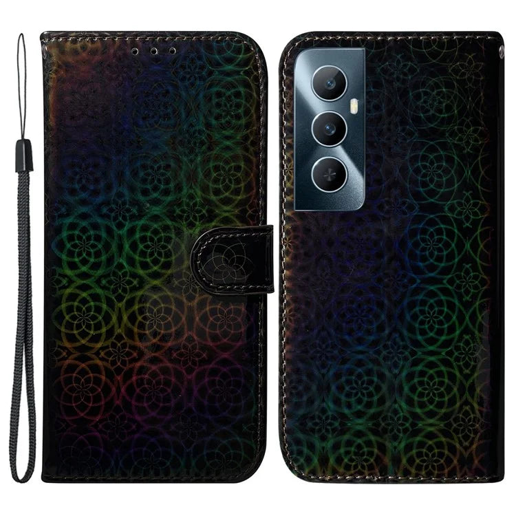 For Realme C65 4G Case Dazzling Flower PU Leather Card Slots Wrist Strap Phone Cover