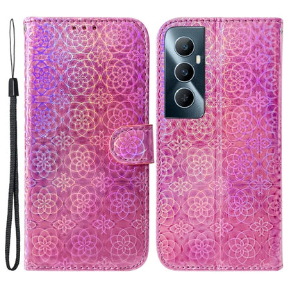 For Realme C65 4G Case Dazzling Flower PU Leather Card Slots Wrist Strap Phone Cover