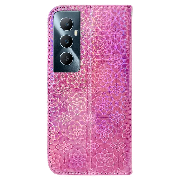 For Realme C65 4G Case Dazzling Flower PU Leather Card Slots Wrist Strap Phone Cover