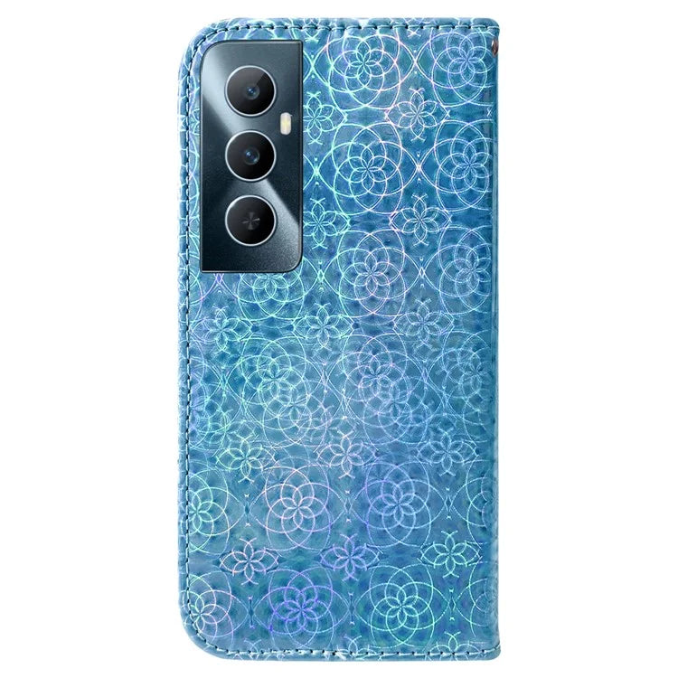For Realme C65 4G Case Dazzling Flower PU Leather Card Slots Wrist Strap Phone Cover