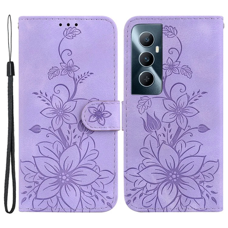For Realme C65 4G Case Stand Feature Flower PU Leather Flip Phone Cover