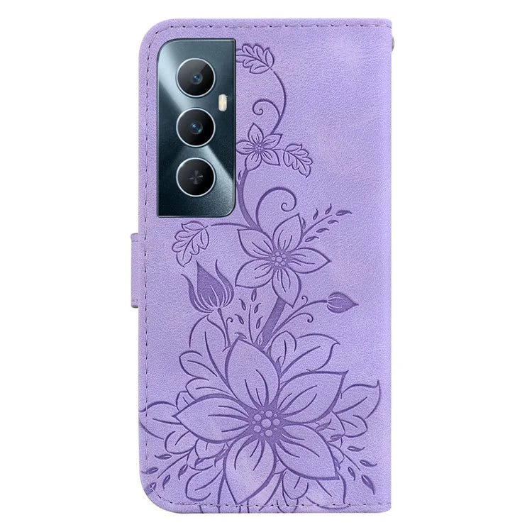 For Realme C65 4G Case Stand Feature Flower PU Leather Flip Phone Cover