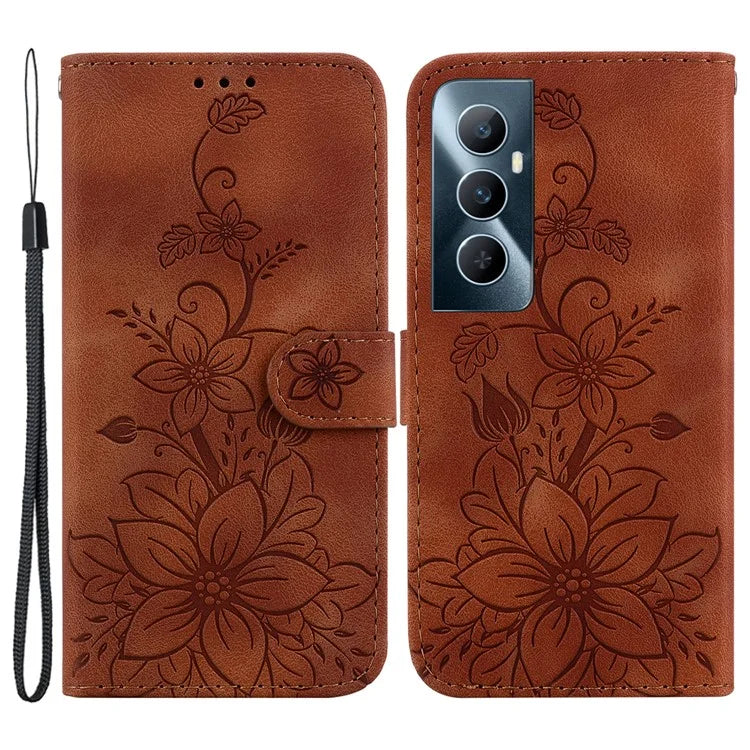 For Realme C65 4G Case Stand Feature Flower PU Leather Flip Phone Cover