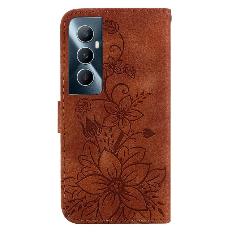 For Realme C65 4G Case Stand Feature Flower PU Leather Flip Phone Cover