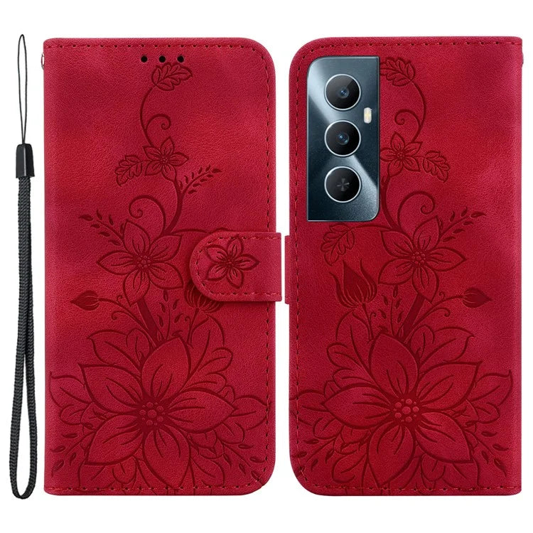 For Realme C65 4G Case Stand Feature Flower PU Leather Flip Phone Cover