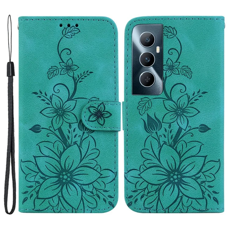 For Realme C65 4G Case Stand Feature Flower PU Leather Flip Phone Cover