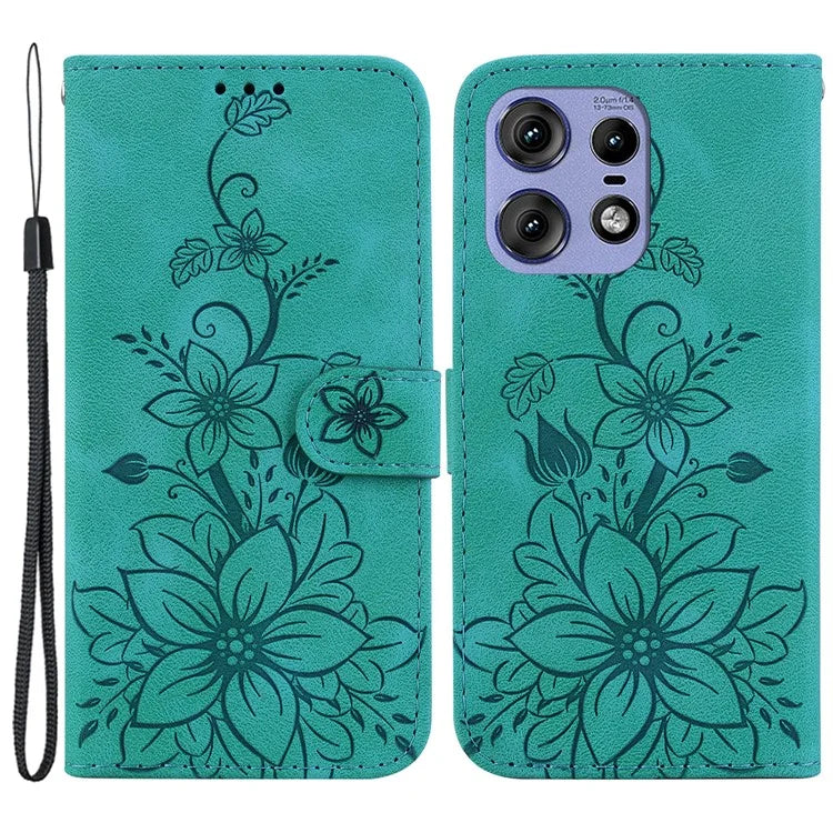 For Motorola Edge 50 Pro 5G Case Wallet Stand Flower Imprinted Leather Cover