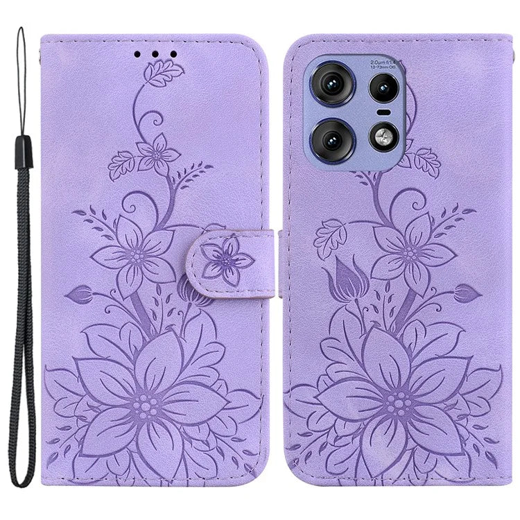 For Motorola Edge 50 Pro 5G Case Wallet Stand Flower Imprinted Leather Cover