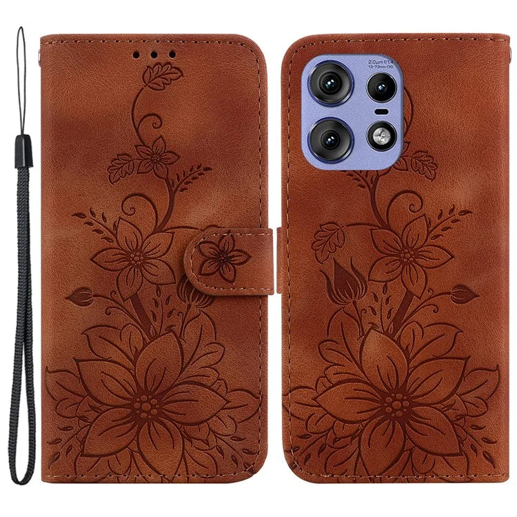 For Motorola Edge 50 Pro 5G Case Wallet Stand Flower Imprinted Leather Cover