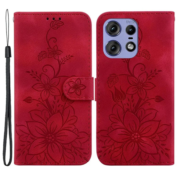 For Motorola Edge 50 Pro 5G Case Wallet Stand Flower Imprinted Leather Cover