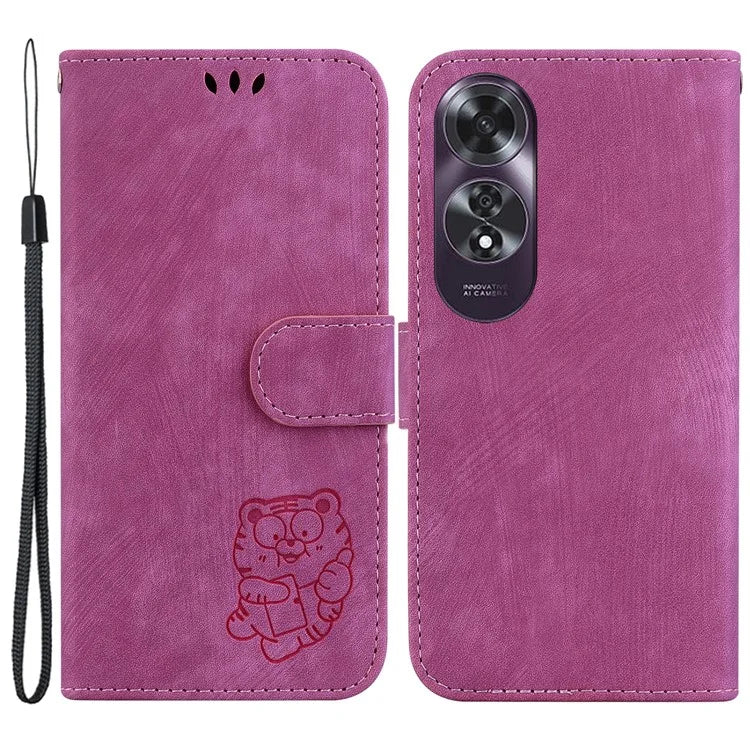 For Oppo A60 4G Case Wallet PU Leather Flip Phone Cover Cute Tiger Pattern