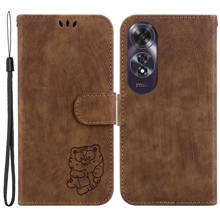 For Oppo A60 4G Case Wallet PU Leather Flip Phone Cover Cute Tiger Pattern
