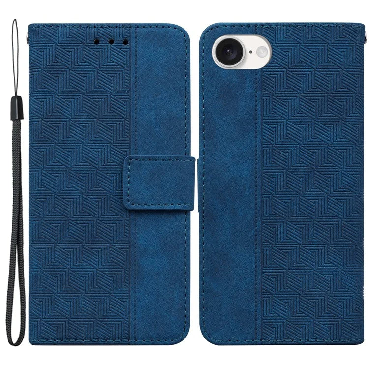 For iPhone SE (2024) Leather Wallet Case Geometry Imprint Phone Cover