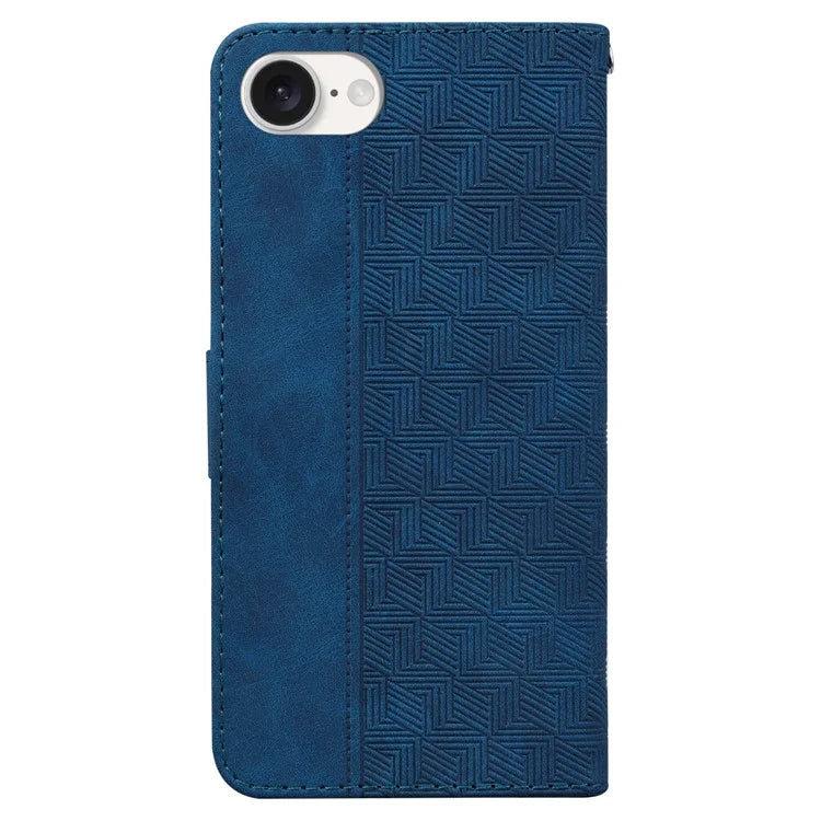 For iPhone SE (2024) Leather Wallet Case Geometry Imprint Phone Cover