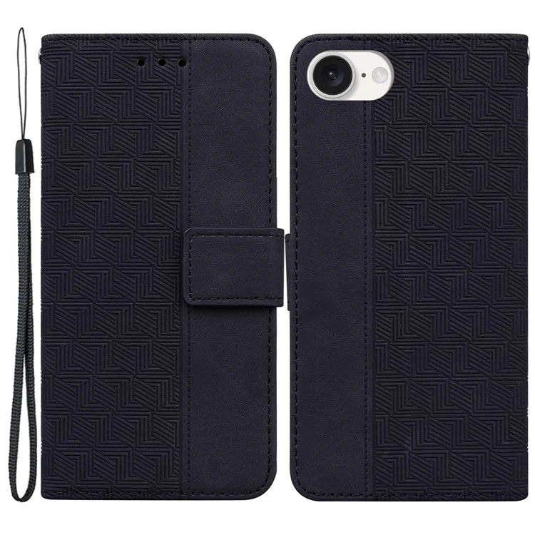 For iPhone SE (2024) Leather Wallet Case Geometry Imprint Phone Cover