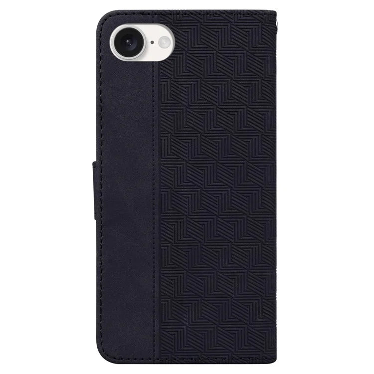 For iPhone SE (2024) Leather Wallet Case Geometry Imprint Phone Cover