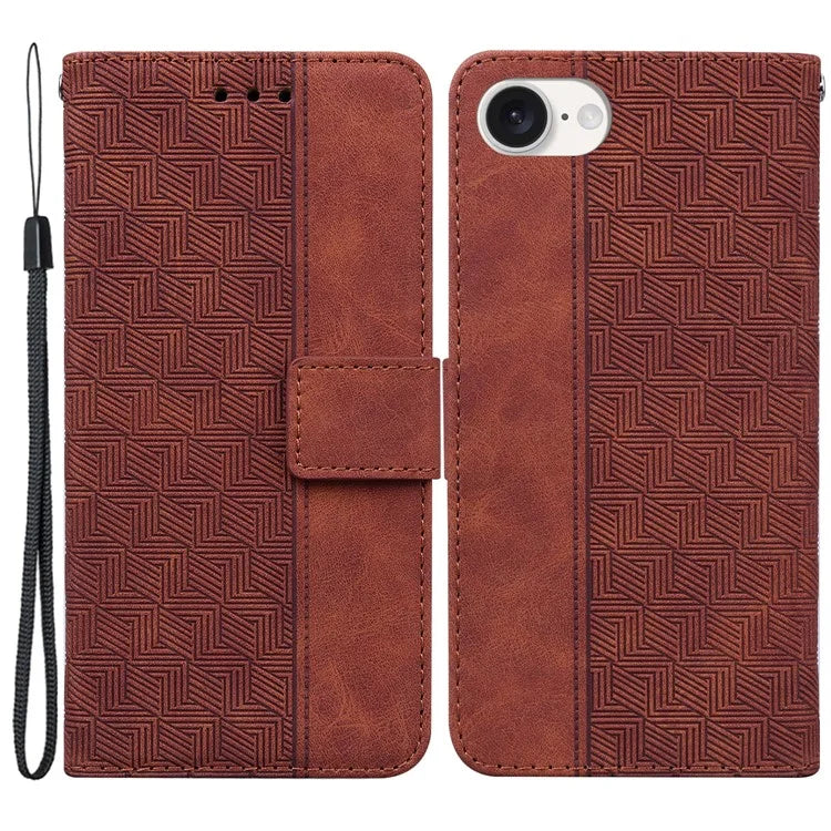 For iPhone SE (2024) Leather Wallet Case Geometry Imprint Phone Cover