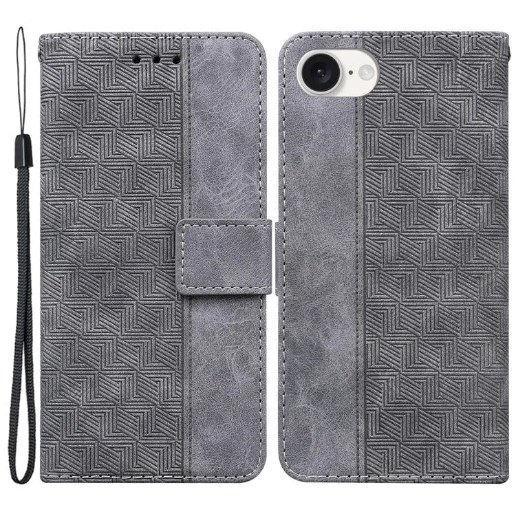 For iPhone SE (2024) Leather Wallet Case Geometry Imprint Phone Cover