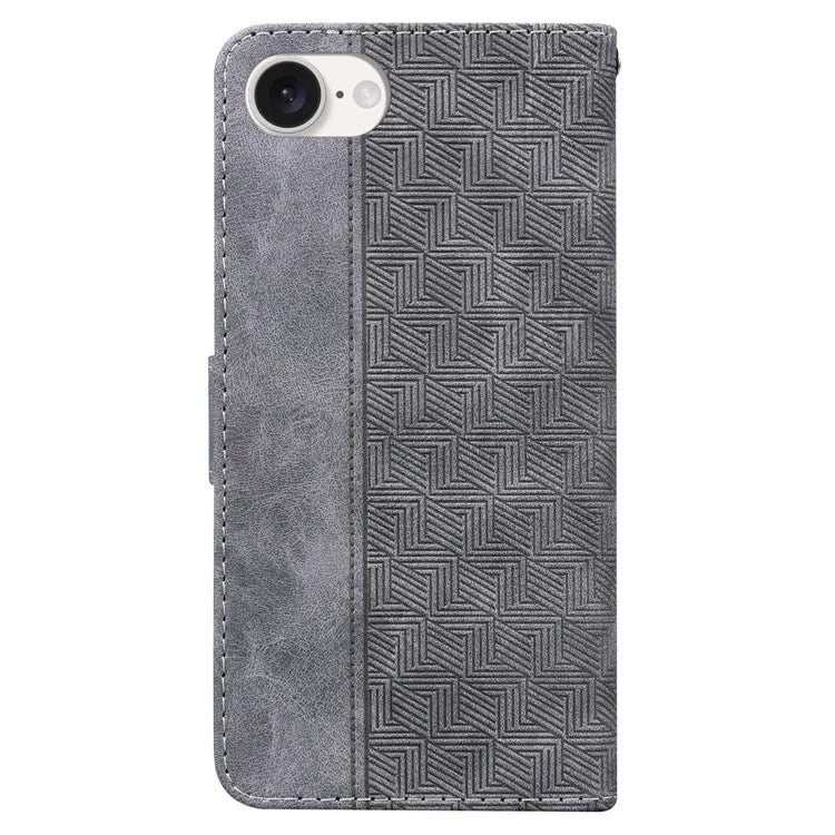 For iPhone SE (2024) Leather Wallet Case Geometry Imprint Phone Cover
