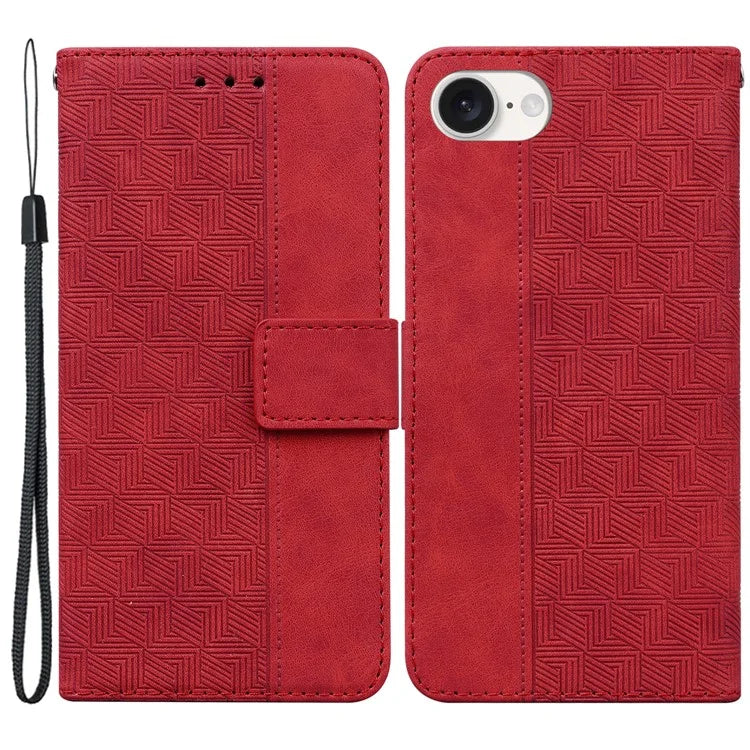 For iPhone SE (2024) Leather Wallet Case Geometry Imprint Phone Cover