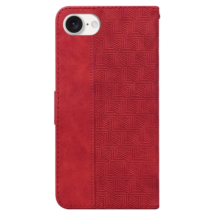 For iPhone SE (2024) Leather Wallet Case Geometry Imprint Phone Cover