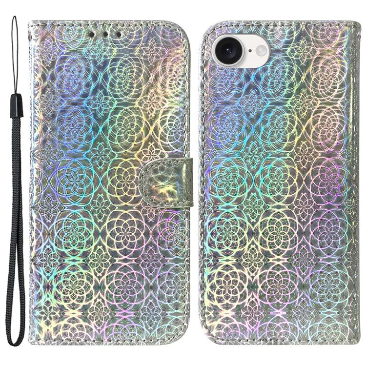 For iPhone SE (2024) Case Dazzling Flower PU Leather Stand Shockproof Phone Cover