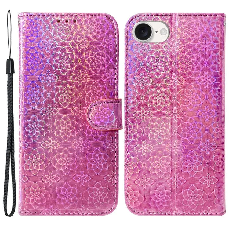 For iPhone SE (2024) Case Dazzling Flower PU Leather Stand Shockproof Phone Cover