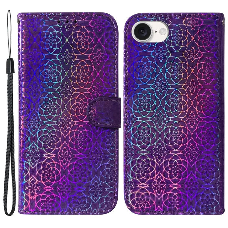 For iPhone SE (2024) Case Dazzling Flower PU Leather Stand Shockproof Phone Cover