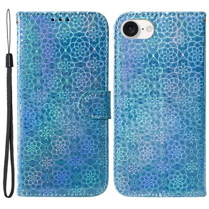 For iPhone SE (2024) Case Dazzling Flower PU Leather Stand Shockproof Phone Cover