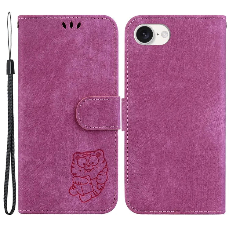 For iPhone SE (2024) Case Wallet PU Leather Flip Phone Stand Cover with Imprinted Tiger Pattern
