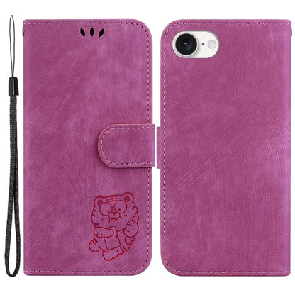 For iPhone SE (2024) Case Wallet PU Leather Flip Phone Stand Cover with Imprinted Tiger Pattern