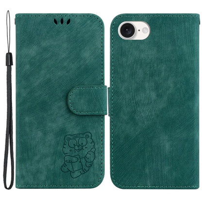 For iPhone SE (2024) Case Wallet PU Leather Flip Phone Stand Cover with Imprinted Tiger Pattern