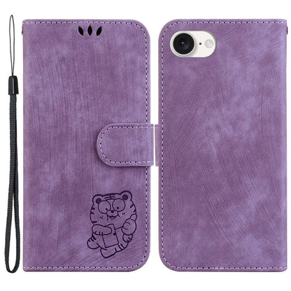 For iPhone SE (2024) Case Wallet PU Leather Flip Phone Stand Cover with Imprinted Tiger Pattern